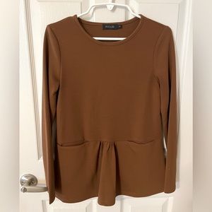 Brown peplum long-sleeve top